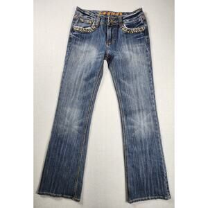 B-Q Jeans Faded Straight Leg Stitch Pockets With Gold Buttons Womens Size 7/8